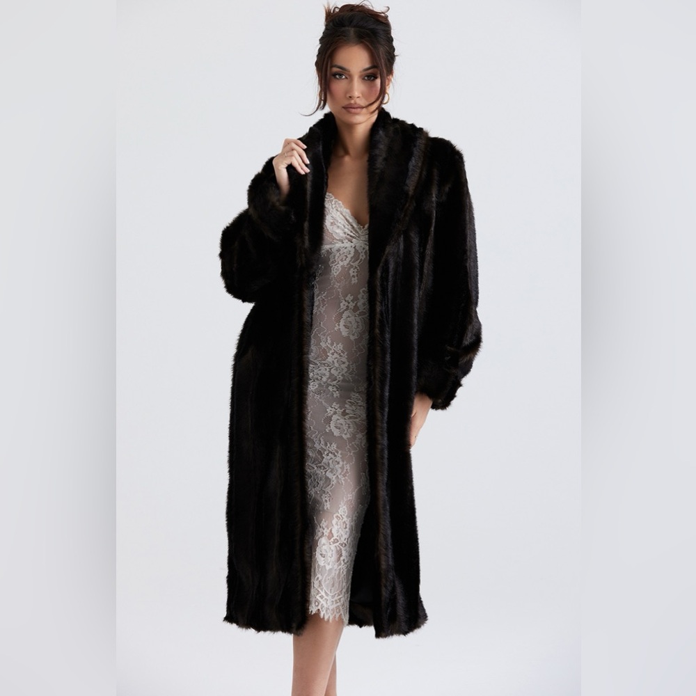 House of CB CALLIE Dark Brown Faux Fur Coat | Size L | Like New - Picture 3 of 15